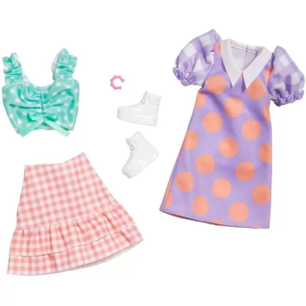 Barbie Fashions 2Pack 2 Outfits amp 2 Accessories Polka Dot Blouse amp Gingham Skirt Polka Dot Dress with Collar Bracelet amp Boots Kids 3 to 8 Years OldBarbie Fashions 2Pack 2 Outfits amp 2 Accessories Polka Dot Blouse amp Gingham Skirt Polka Dot Dress with Collar Bracelet amp Boots Kids 3 to 8 Years Old