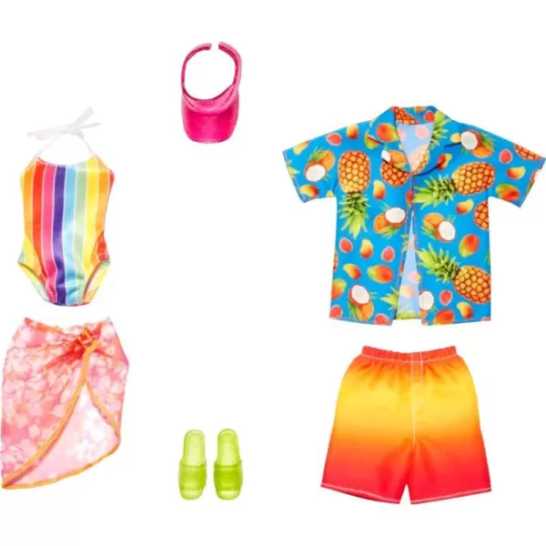 Barbie Fashions Doll Clothes and Accessories Set Beach 2Pack for Barbie and Ken Dolls with 2 Complete Swim OutfitsFashion Multicolor