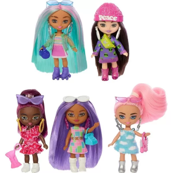 Barbie Five Barbie Dolls Barbie Extra Mini Minis Bundle Small Dolls with Colorful Fashions and AccessoriesBarbie Five Barbie Dolls Barbie Extra Mini Minis Bundle Small Dolls with Colorful Fashions and Accessories