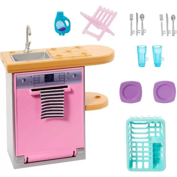 Barbie Furniture and Accessories Doll House Decor Set with Dishwasher Theme Kitchen AddOn with Counter SinkKitchen Set Multicolor