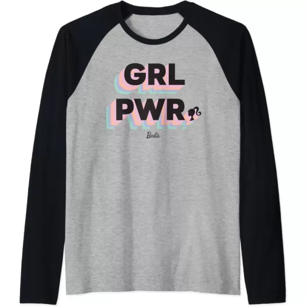 Barbie Girl Power Raglan Baseball TeeBlackAthletic Heather