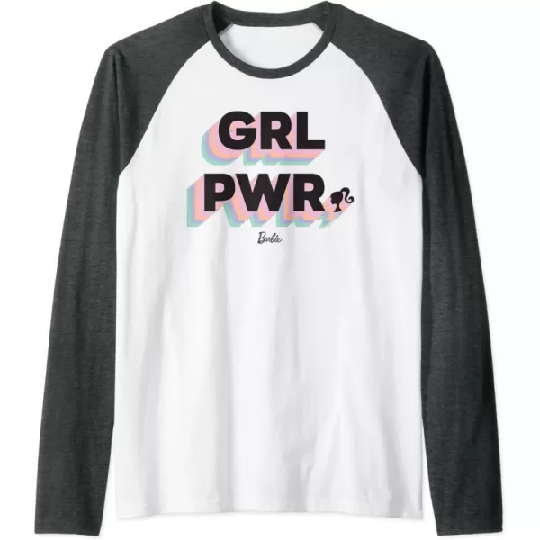 Barbie Girl Power Raglan Baseball TeeDark Heather GreyWhite