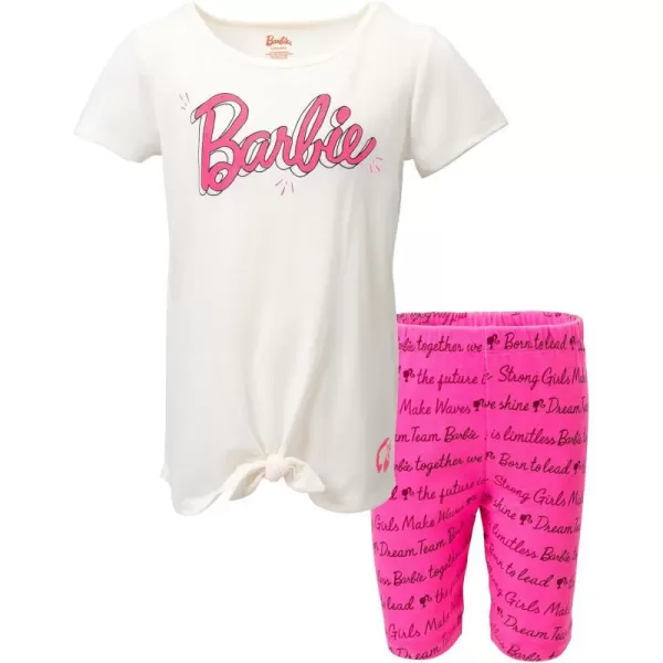 Barbie Girls Graphic TShirt and Shorts Outfit Set Little Kid to Big KidPink  White