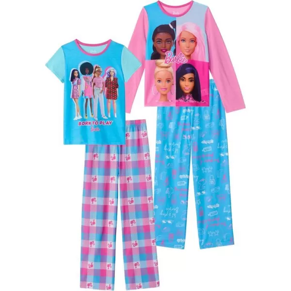 Barbie Girls Pajama Pants and Sleep Shirt Sets for Kids 4 Piece Sleepwear Set for GirlsLight Bluelight Pink