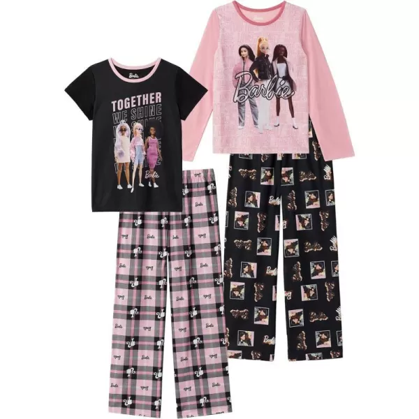 Barbie Girls Pajama Pants and Sleep Shirt Sets for Kids 4 Piece Sleepwear Set for GirlsLight Pinkblack