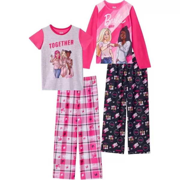 Barbie Girls Pajama Pants and Sleep Shirt Sets for Kids 4 Piece Sleepwear Set for GirlsPinkheather