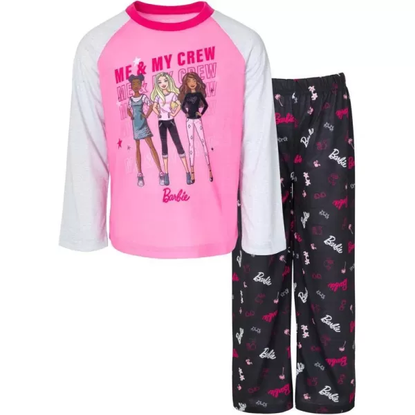 Barbie Girls Pajama Shirt and Pants Sleep Set Little Kid to Big KidBlack  Pink