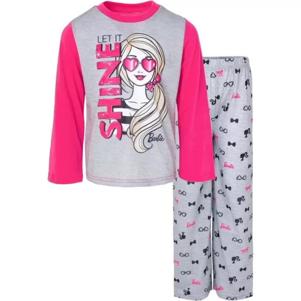 Barbie Girls Pajama Shirt and Pants Sleep Set Little Kid to Big KidGray  Pink