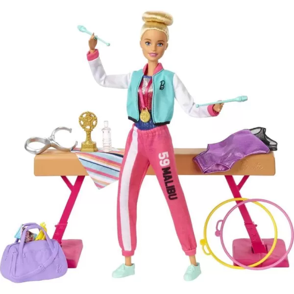 Barbie Gymnastics Doll  Accessories Playset with Brunette Fashion Doll CClip for Flipping Action Balance Beam WarmUp Suit  MoreMulticolor