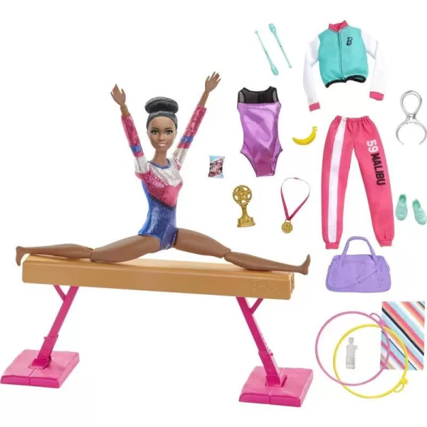 Barbie Gymnastics Playset with Doll and 15 Accessories Twirling Gymnast Toy with Balance Beam Brunette DollBarbie Gymnastics Playset with Doll and 15 Accessories Twirling Gymnast Toy with Balance Beam Brunette Doll