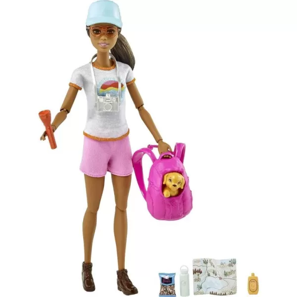 Barbie Hiking Doll Brunette with Puppy amp 9 Accessories Including Backpack Pet Carrier Map Camera amp More Gift for Kids 3 to 7 Years Old1 Count Pack of 1