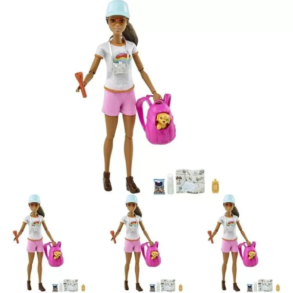 Barbie Hiking Doll Brunette with Puppy amp 9 Accessories Including Backpack Pet Carrier Map Camera amp More Gift for Kids 3 to 7 Years Old1 Count Pack of 4