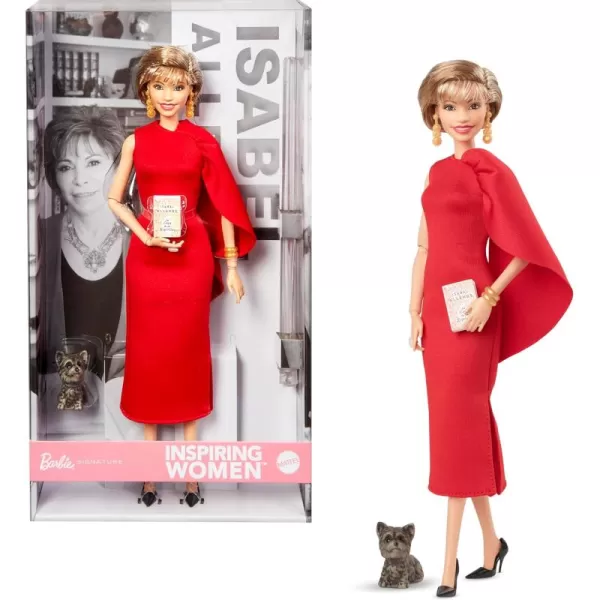 Barbie Inspiring Women Doll Isabel Allende Collectible with in Red Dress with Book Accessory ampamp Pet