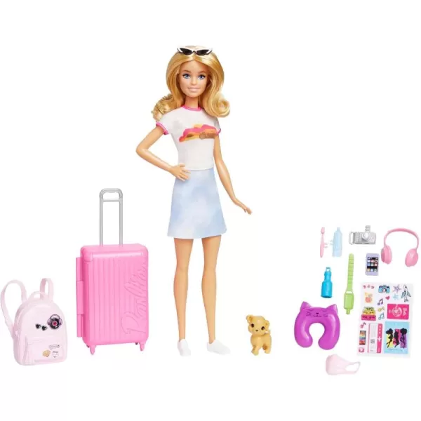 Barbie It Takes Two Doll ampamp Accessories Travelthemed Set with Puppy Working Suitcase Sticker Sheet ampamp 10 PiecesMalibu Doll