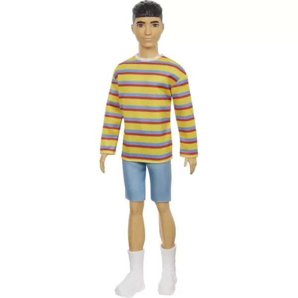 Barbie Ken Fashionistas Doll 175 with Brunette Hair Dressed in Colorful Striped Shirt Denim Shorts and White BootsBarbie Ken Fashionistas Doll 175 with Brunette Hair Dressed in Colorful Striped Shirt Denim Shorts and White Boots