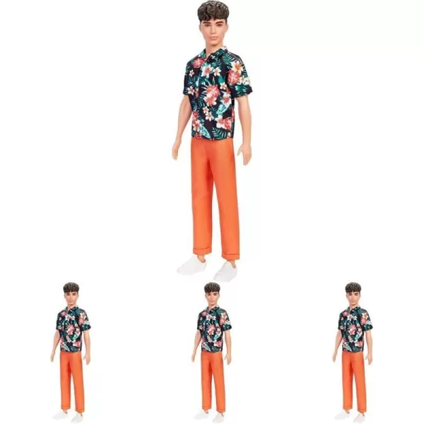 Barbie Ken Fashionistas Doll 184 with Brown Cropped Hair Hawaiian Shirt Orange Pants and White Deck Shoes1 Count Pack of 4