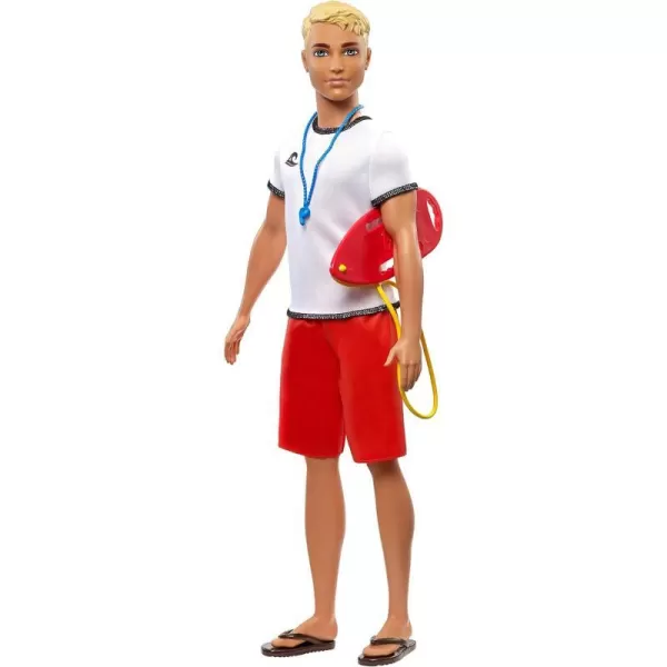 Barbie Ken Lifeguard Doll with Life Buoy Whistle and Blonde Hair Wearing TShirt Red Swim Trunks and FlipFlops Gift for 3 to 7 Year OldLifeguard