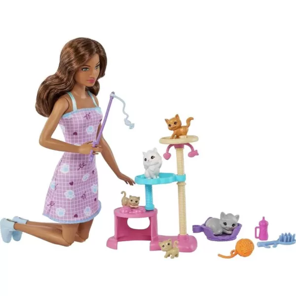 Barbie Kitty Condo Doll ampamp Pets Cat Tree Toy Playset with 5 Kitten Figures ampamp Accessories Brunette Fashion Doll