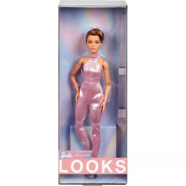 Barbie Looks Doll Collectible No 22 with Pixie Cut ampamp Modern Y2K Fashion Sequined Pink Halter Jumpsuit with Silver Heels