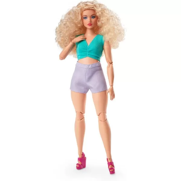 Barbie Looks Doll with Curly Blonde Hair Dressed in Ruched Crop Top amp Satiny Lavender Shorts Posable Made to Move Body For 6 years and olderBlonde Curly Hair