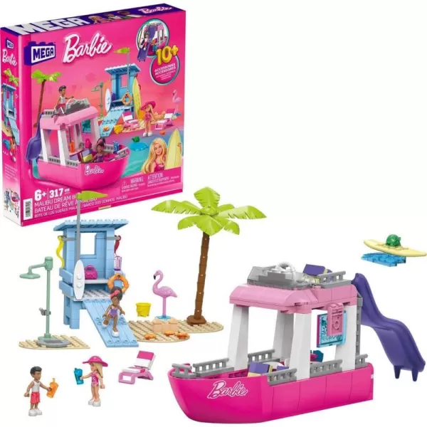 Barbie MEGA Barbie Car Building Toys Playset Dream Camper Adventure With 580 Pieces 4 MicroDolls and Accessories Pink For Kids Age 6 YearsDreamBoat