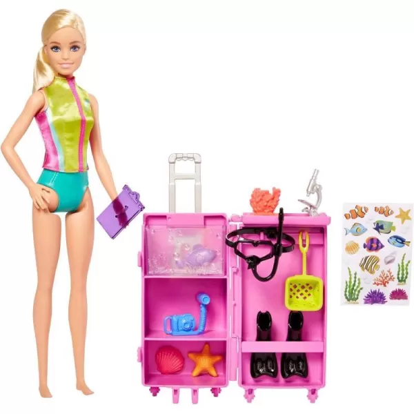 Barbie Marine Biologist Doll amp 10 Accessories Mobile Lab Playset with Blonde Doll Case Opens for Storage amp TravelBlonde Multicolor