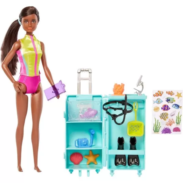 Barbie Marine Biologist Doll amp 10 Accessories Mobile Lab Playset with Blonde Doll Case Opens for Storage amp TravelBrunette Multicolor