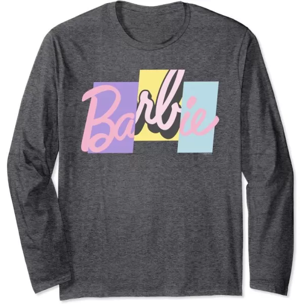 Barbie Mixed Pastel Logo Long Sleeve TShirtDark Heather Grey