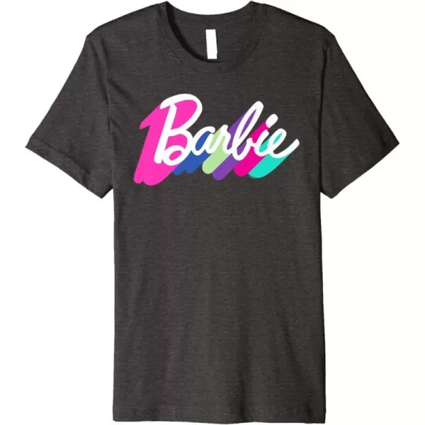 Barbie Multicolor Logo Premium TShirtDark Heather Grey