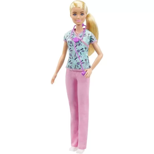 Barbie Nurse Fashion Doll with Medical Tool Print Top amp Pink Pants White Shoes amp Stethoscope AccessoryNurse