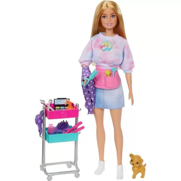 Barbie Onset Stylist Doll amp 14 Accessories Blonde Malibu Fashion Doll with Cart Smock Makeup Palette Puppy amp More 3 years old and up includes ToyBlonde