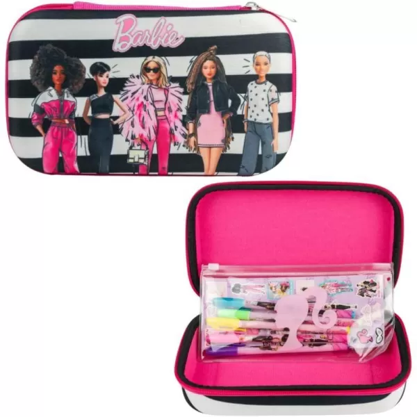 Barbie Pencil Case Set with Stickers and Gel Pens for Kids Molded with Zip Closure PinkBarbie