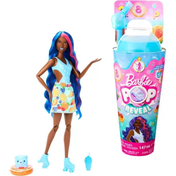 Barbie Pop Reveal Doll amp Accessories Fruit Punch Scent with Blue Hair 8 Surprises Include Slime Color Change amp PuppyFruit Punch