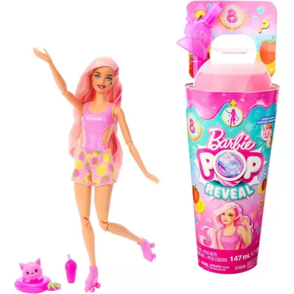 Barbie Pop Reveal Doll amp Accessories Fruit Punch Scent with Blue Hair 8 Surprises Include Slime Color Change amp PuppyStrawberry Lemonade