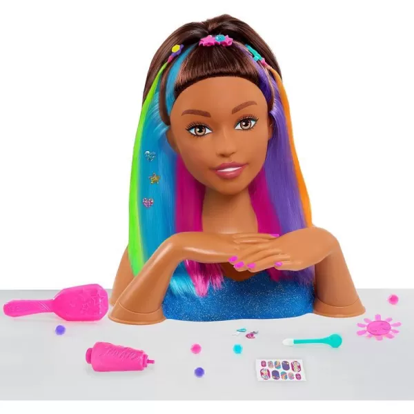 Barbie Rainbow Sparkle Deluxe 27 Piece Styling Head with Color Change Brown Hair Pretend Play Kids Toys for Ages 3 Up by Just PlayBarbie Rainbow Sparkle Deluxe 27 Piece Styling Head with Color Change Brown Hair Pretend Play Kids Toys for Ages 3 Up by Just Play