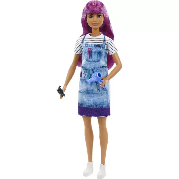 Barbie Salon Stylist Fashion Doll with Purple Hair TieDye Smock amp Striped Tee Blow Dryer amp Comb AccessoriesBarbie Salon Stylist Fashion Doll with Purple Hair TieDye Smock amp Striped Tee Blow Dryer amp Comb Accessories