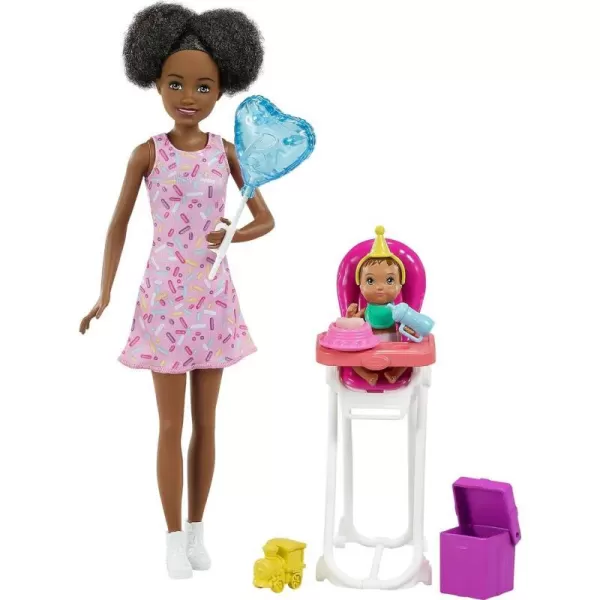 Barbie Skipper Babysitter Inc Playset Birthday Feeding Set with Skipper Doll ColorChange Baby Doll High Chair amp AccessoriesCute Multicolor