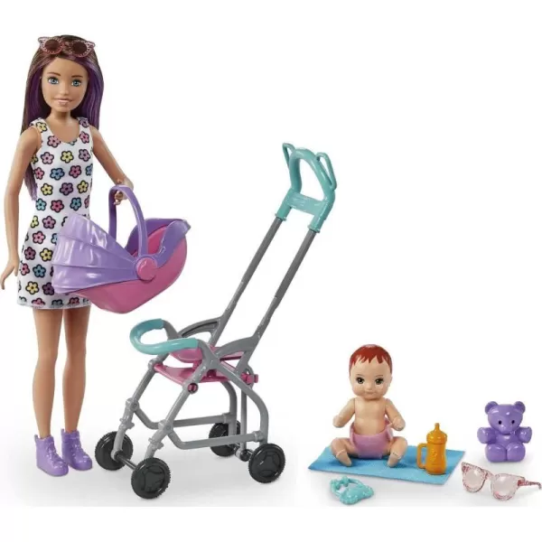 Barbie Skipper Babysitters Inc Playset with Doll Stroller Baby Doll amp 5 Accessories Remove Stroller Seat for CarrierBrunette Skpper