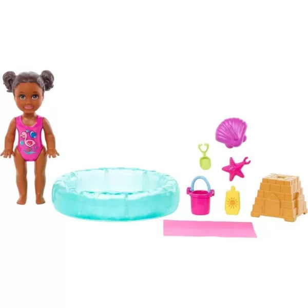 Barbie Skipper Babysitters Inc Small Doll  Accessories Playset with Brunette Doll Swimming Pool  WaterThemed PiecesMulticolor