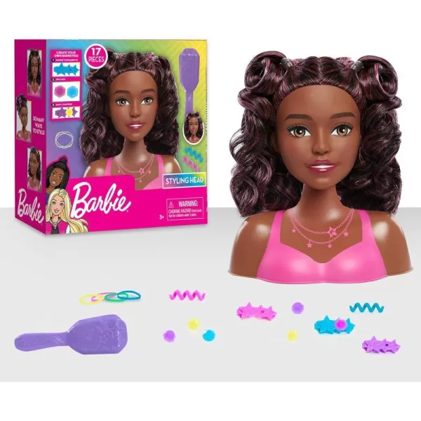 Barbie Small Styling Head Blonde Hair 17pieces Pretend Play Kids Toys for Ages 3 Up by Just PlayStyling Head Dark Brown Hair