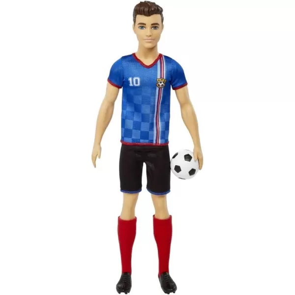 Barbie Soccer Ken Doll with Cropped Hair Colorful 10 Uniform Soccer Ball Cleats amp Tall Socks Soccer Ball 115 inchesBlue Jersey Multicolor