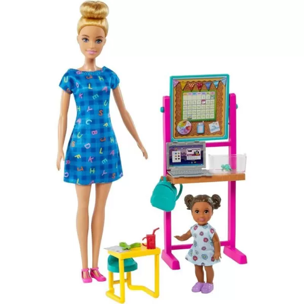 Barbie Teacher Doll BlondeToddler Doll Brunette Flip Board Laptop Backpack Toddler Desk Pet Turtle Great For Ages 3 Years Old amp UpBlonde Multicolor