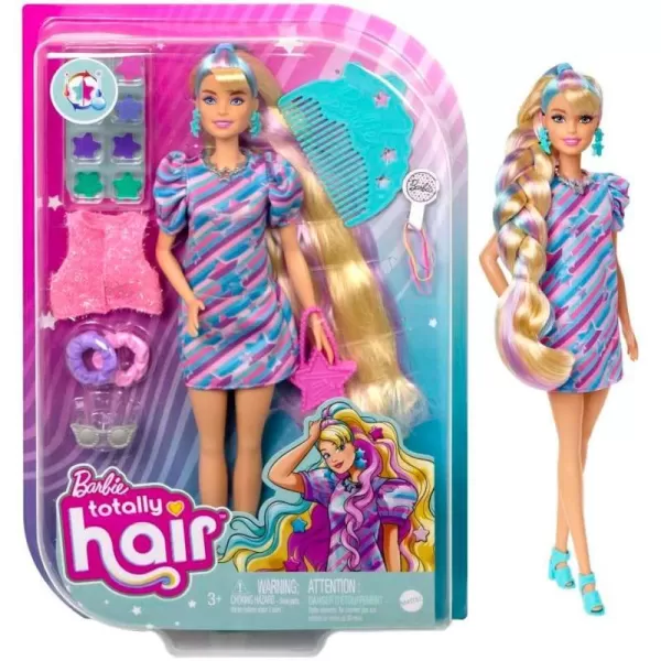 Barbie Totally Hair Doll StarThemed with 85Inch Fantasy Hair amp 15 Styling Accessories 8 with ColorChange FeatureStar