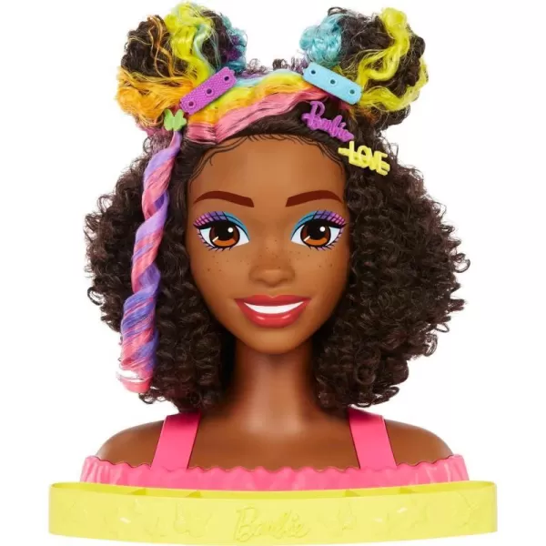 Barbie Totally Hair Styling Doll Head amp 20 Accessories Color Reveal amp ColorChange Pieces Straight Blonde Neon Rainbow HairCurly