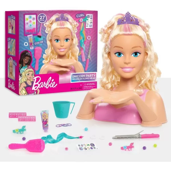 Barbie Unicorn Party 26piece Deluxe Styling Head Blonde Hair Pretend Play Kids Toys for Ages 5 Up by Just PlayBarbie Unicorn Party 26piece Deluxe Styling Head Blonde Hair Pretend Play Kids Toys for Ages 5 Up by Just Play