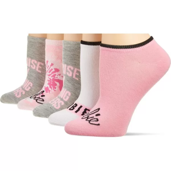 Barbie Womens 5 Pack No Show SocksPink Assorted