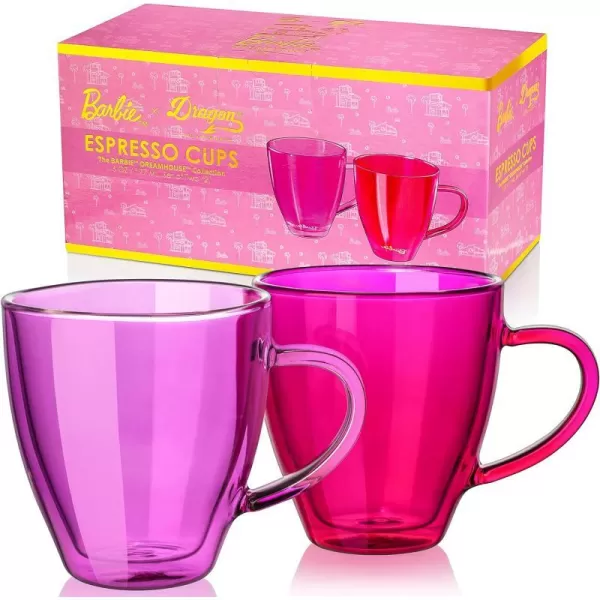 Dragon Glassware x Barbie Espresso Cups Barbie Dreamhouse Collection Pink and Magenta Glasses Double Wall Insulated Coffee Cups Keeps Beverages Hot or Cold Longer 6 oz Capacity Set of 22 Count Pack of 1 Barbie