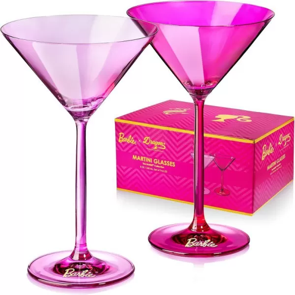 Dragon Glassware x Barbie Martini Glasses Pink and Magenta Crystal Glass As Seen in Barbie The Movie Large Cosmopolitan and Cocktail Barware 8 oz Capacity Set of 22 Count Pack of 1 Barbie