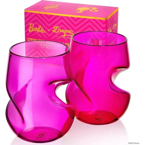 Dragon Glassware x Barbie Stemless Wine Glasses Pink and Magenta Glass with Finger Indentations Naturally Aerates Wine Unique Gift for Wine Lovers 16 oz Capacity Set of 22 Count Pack of 1 Barbie