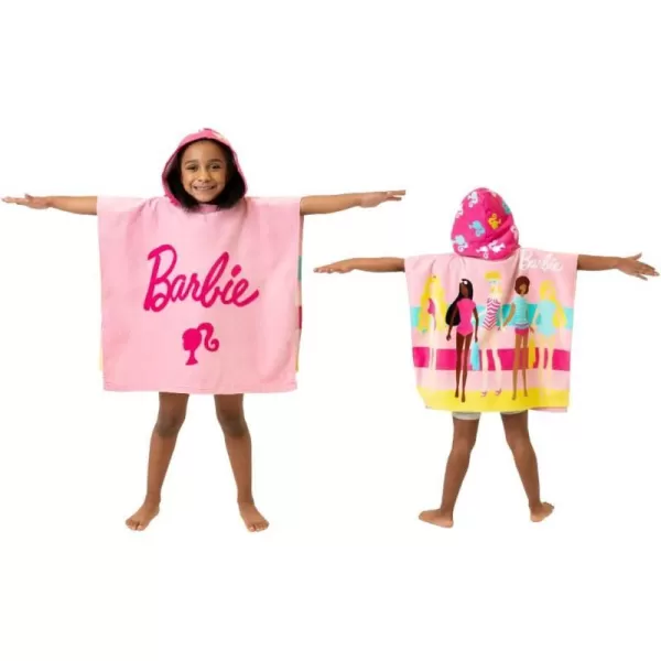 Franco Barbie Kids BeachPoolBathCamping Hooded Towel Poncho 24 X 22 Absorbent Cotton Cover up 100 Official Licensed Barbie Product LargeBarbie Large